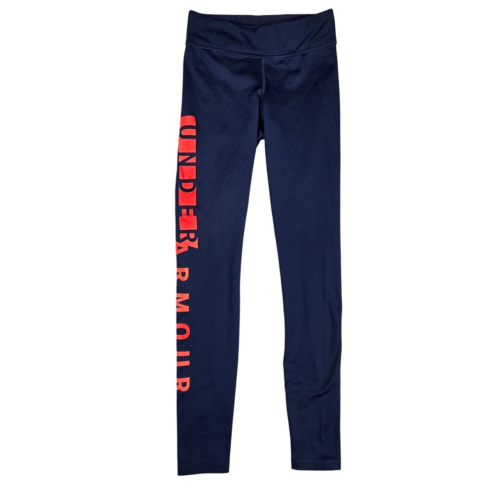 Under Armour Womens Navy Blue HeatGear Graphic Logo Activewear Leggings Small